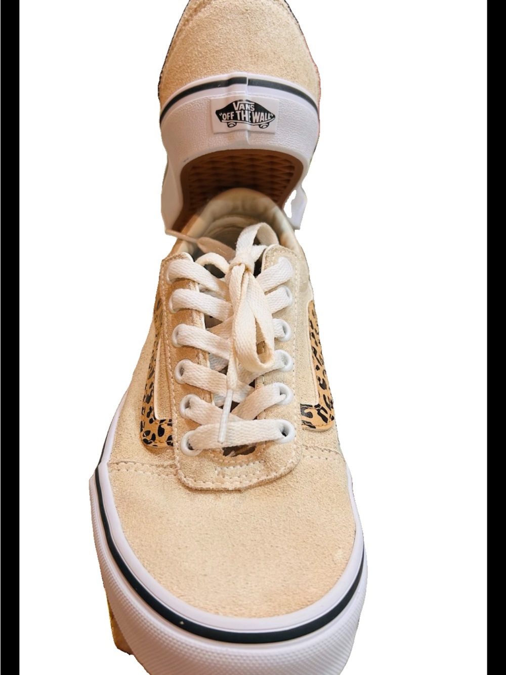 Vans Women’s Beige Suede Sneakers with Leopard Side Stripe Sz 7